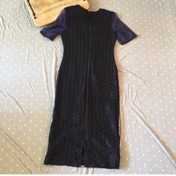 Topshop mesh navy and black midi dress - Picture 5 of 8